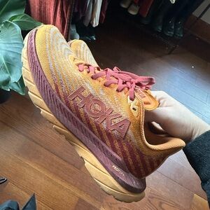 Hoka Women's Vibrant Orange and Burgundy Athletic Shoes